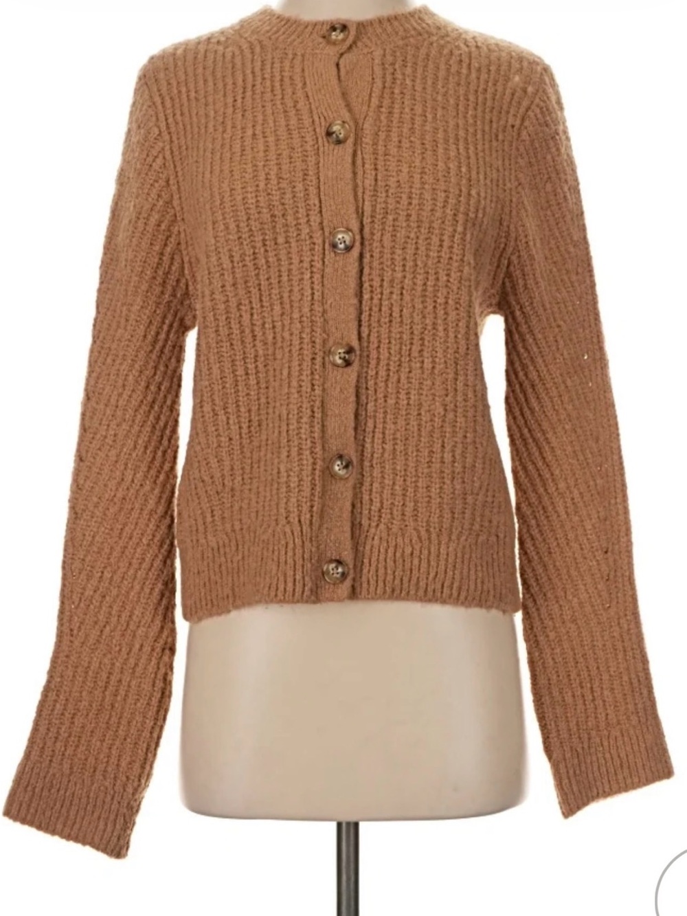 10 Crosby Derek Lam Ribbed Button-Front Cardigan - Camel Brown